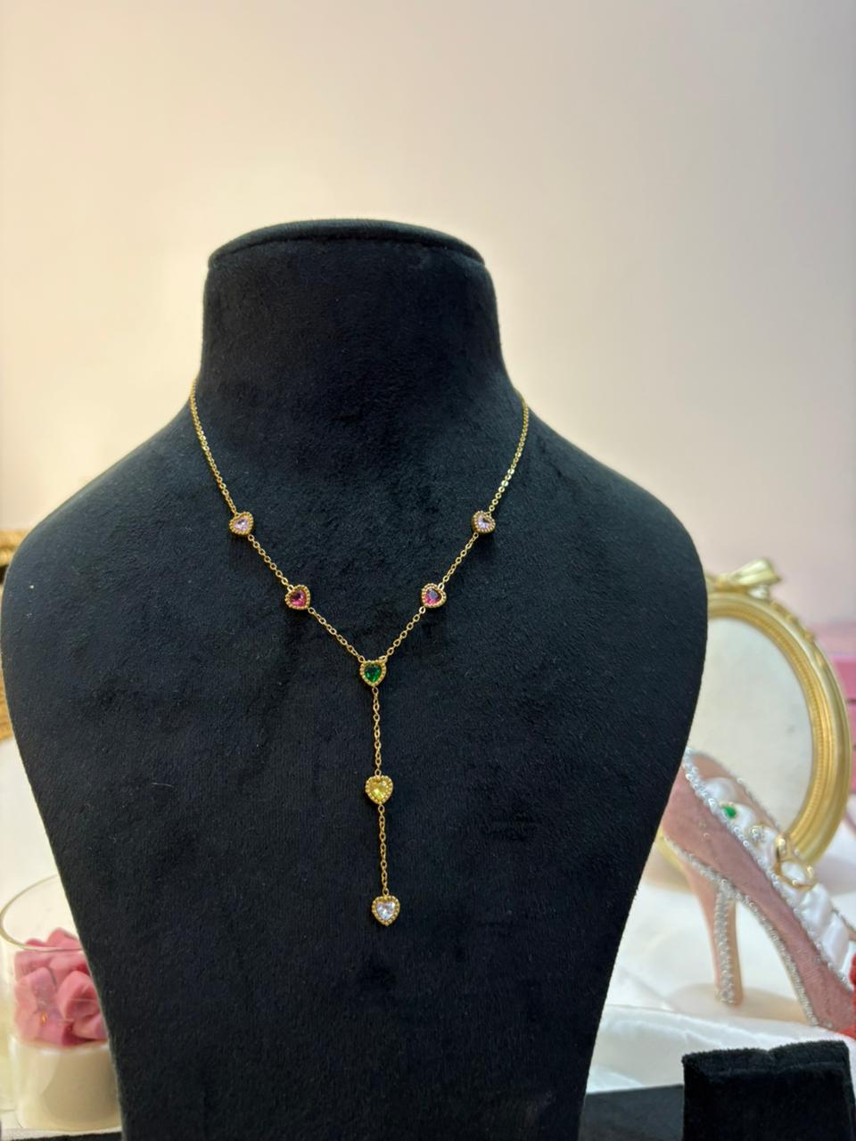 Multicolor Heart Drop Necklace