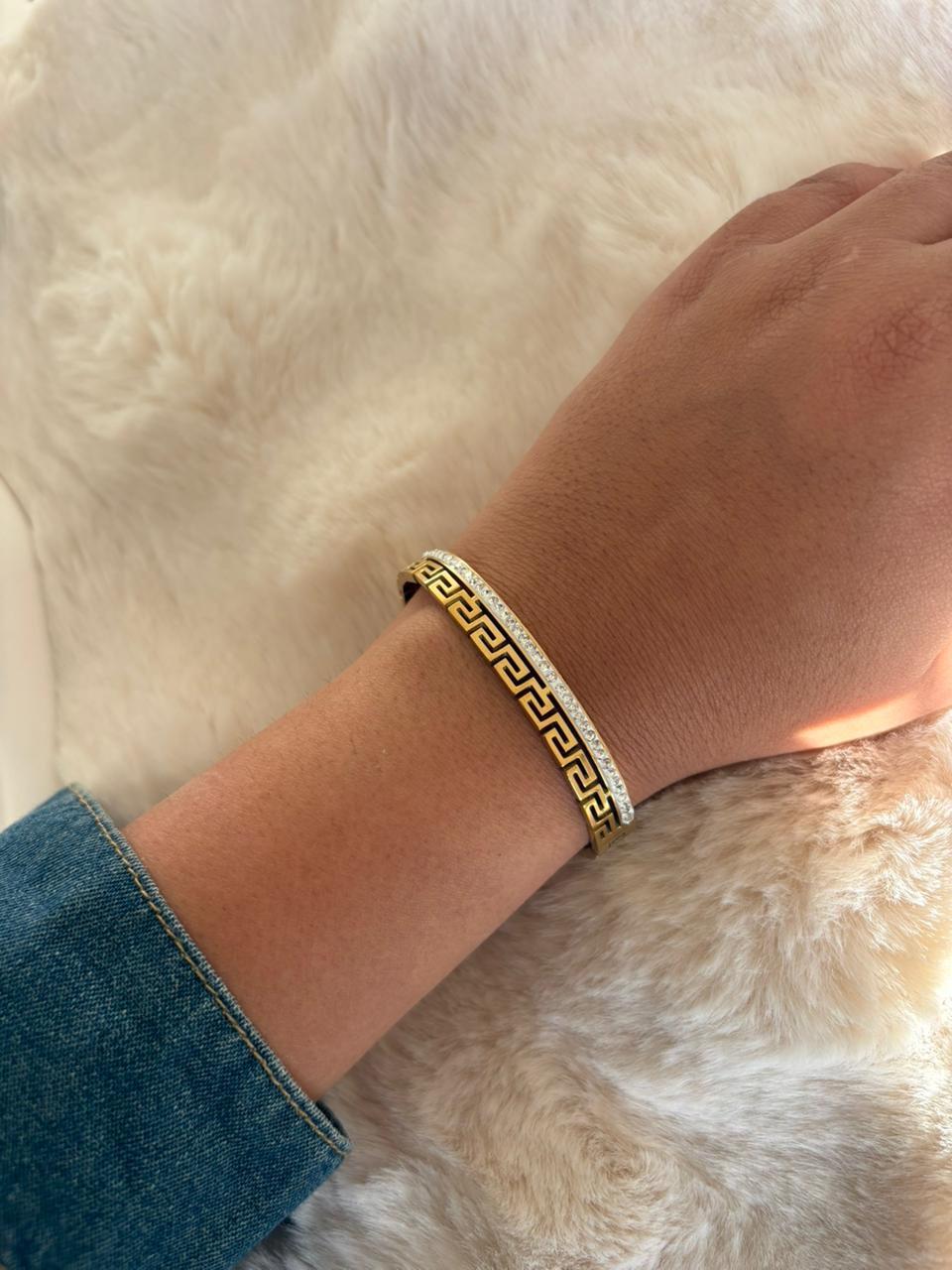 Greek Key Crystal Bangle