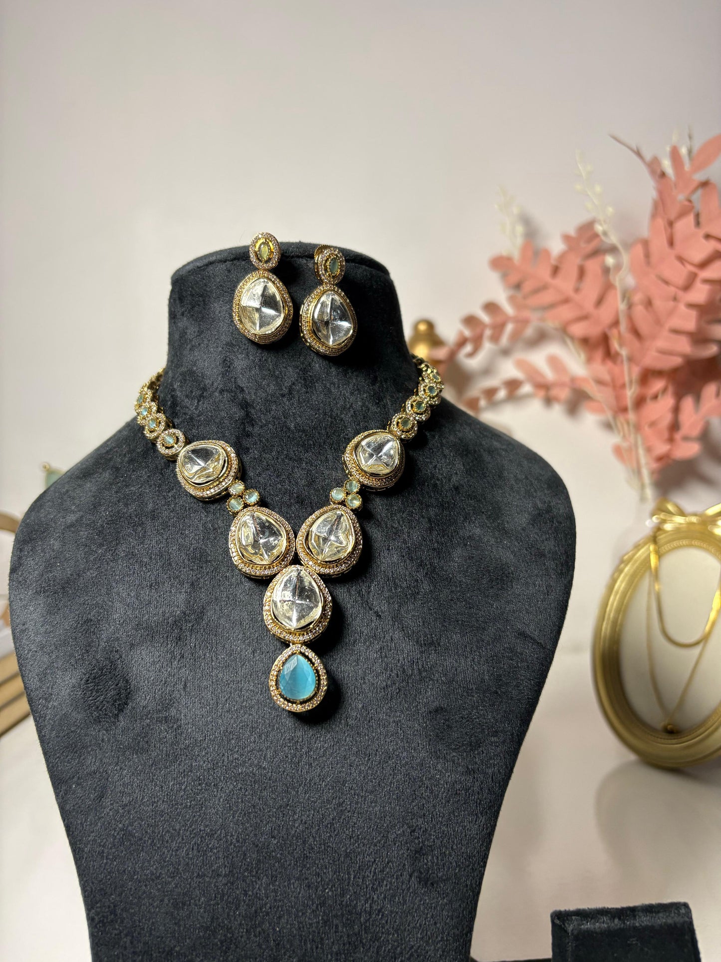 Aqua Kundan Elegance Necklace Set