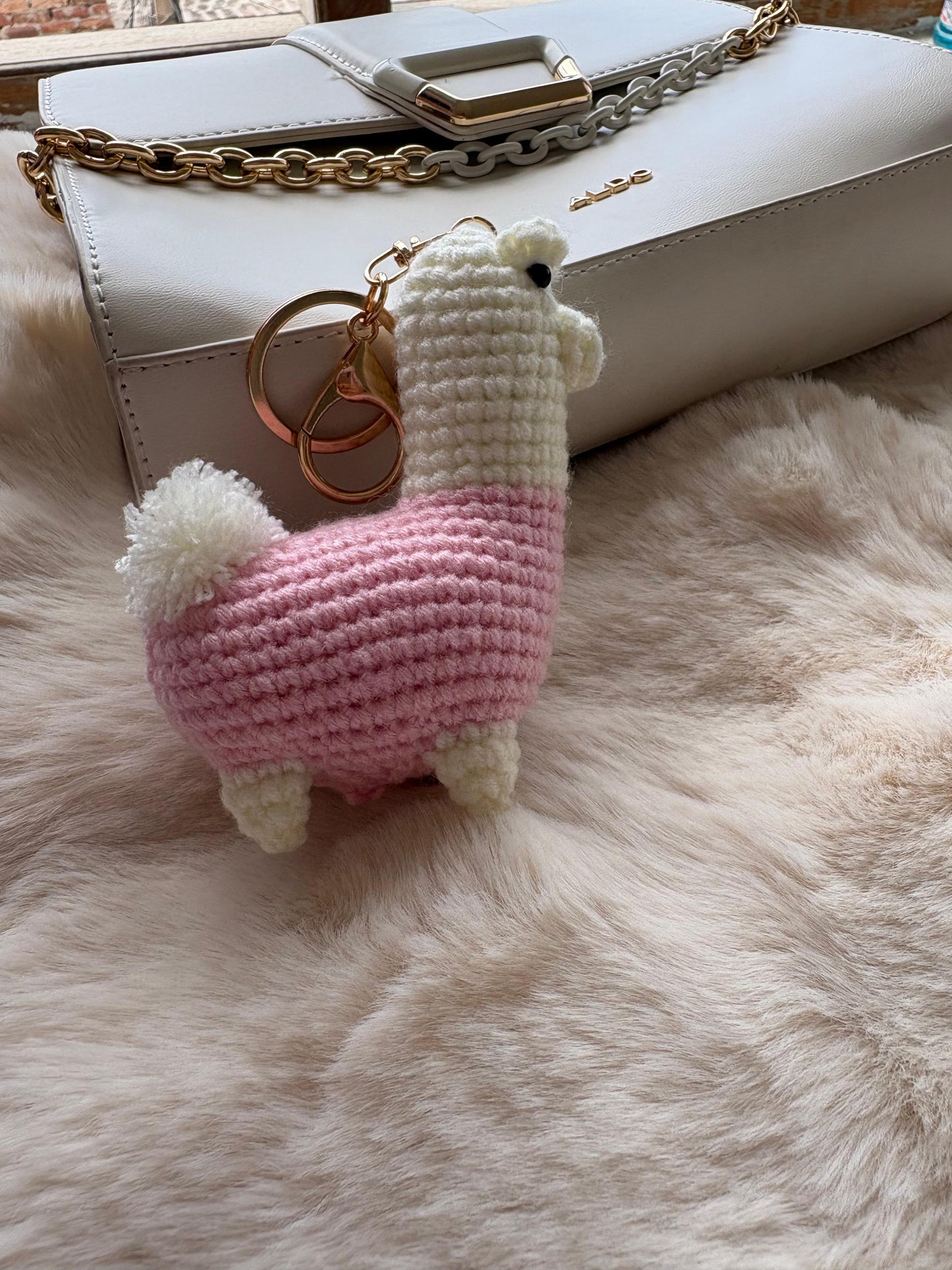 Blush Llama Crochet Keychain