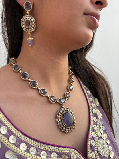 Royal Lavender Kundan Necklace Set