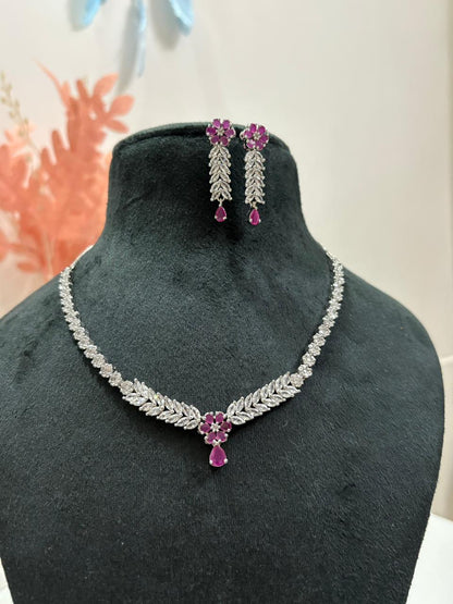 Ruby Floral Diamond Necklace Set