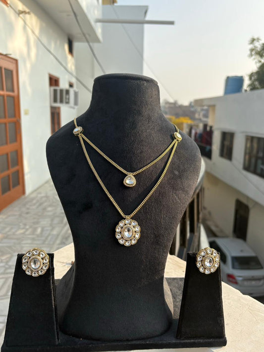 Classic Kundan Dual Layer Necklace Set