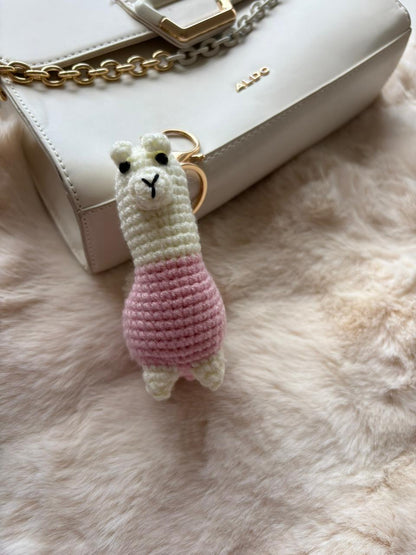Blush Llama Crochet Keychain