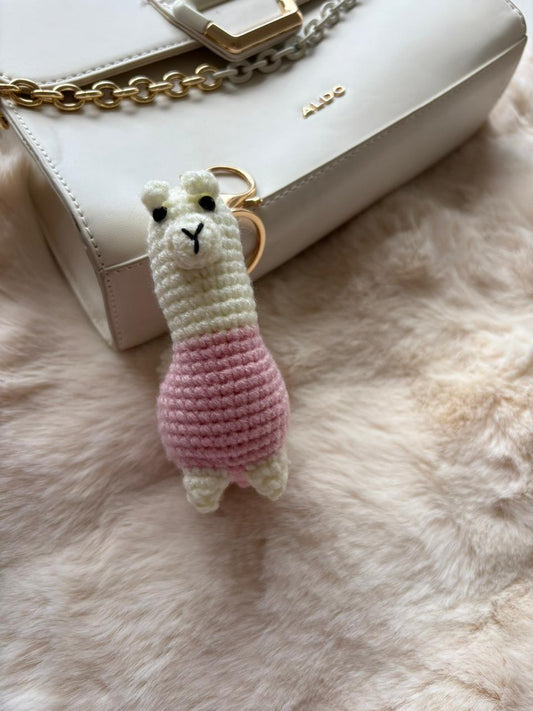 Blush Llama Crochet Keychain