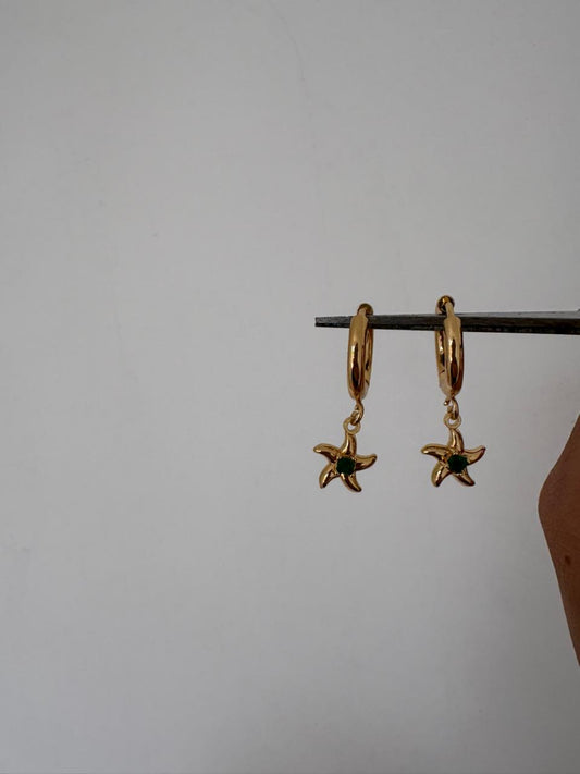 Emerald Star Charm Hoops