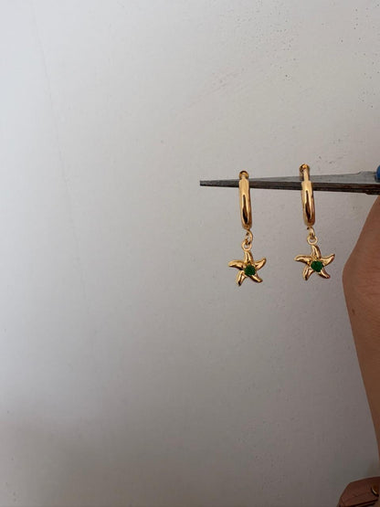 Emerald Star Charm Hoops