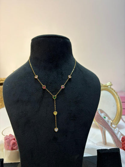 Multicolor Heart Drop Necklace