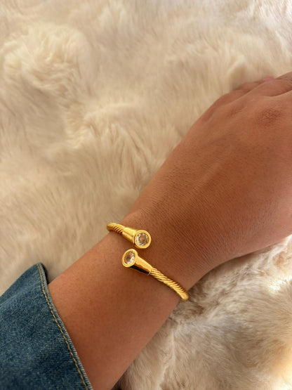 Twin Crystal Open Cuff Bracelet