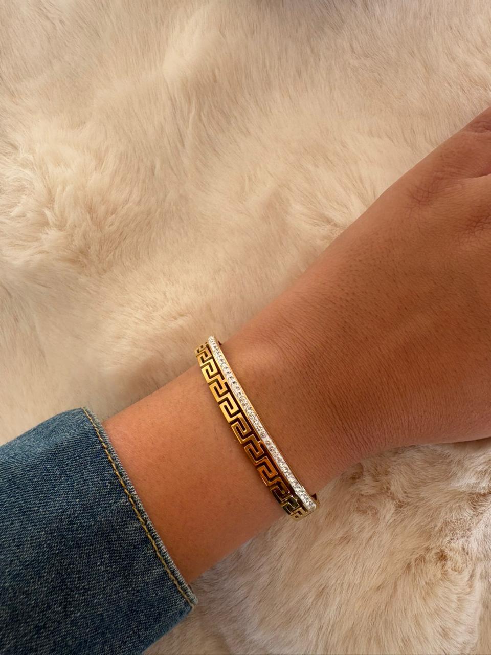 Greek Key Crystal Bangle