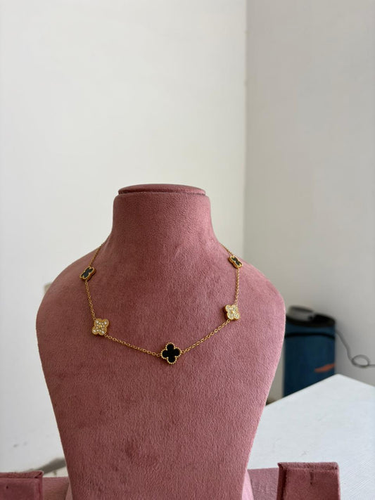 Onyx & Crystal Quatrefoil Station Necklace