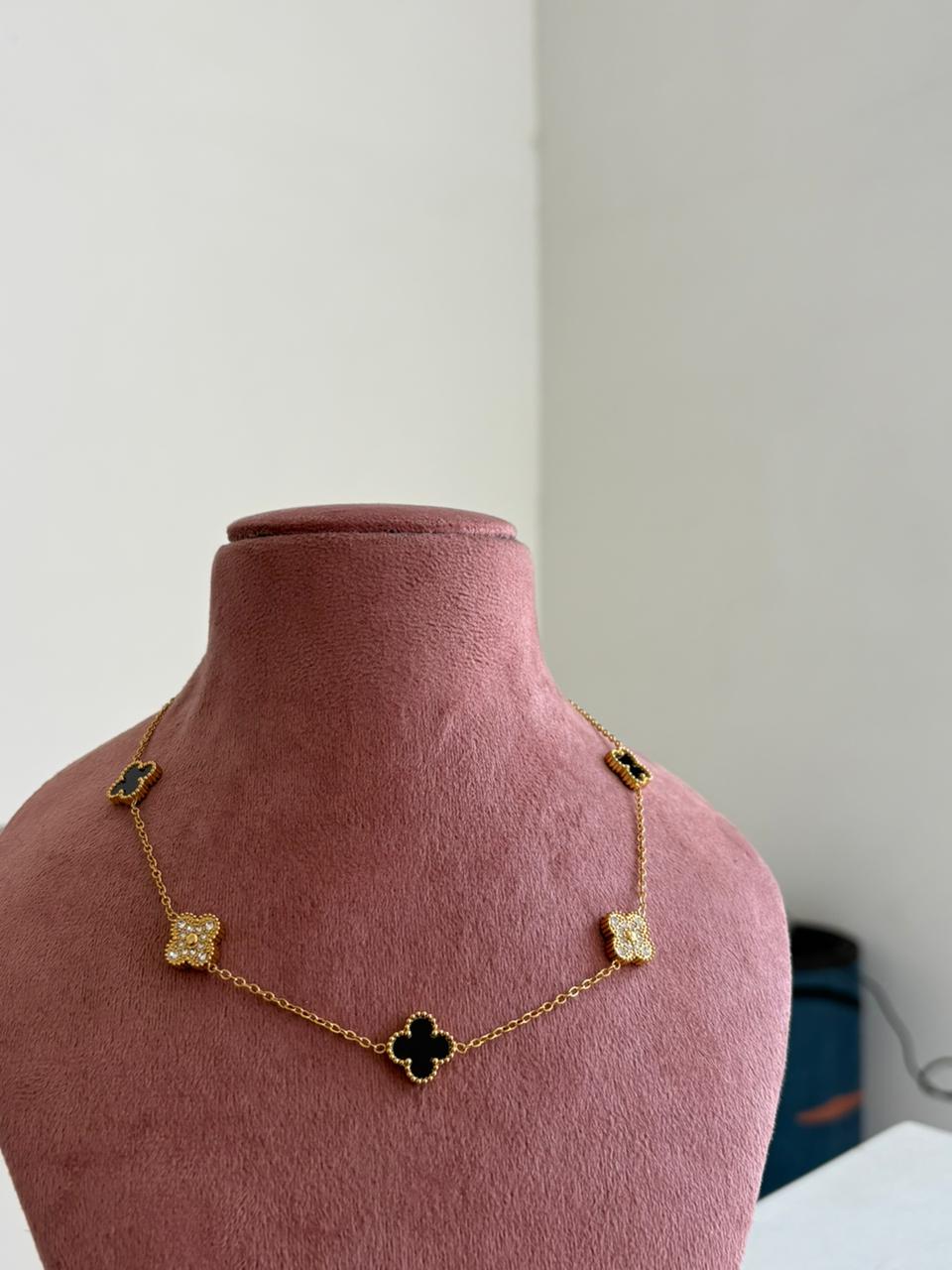 Onyx & Crystal Quatrefoil Station Necklace