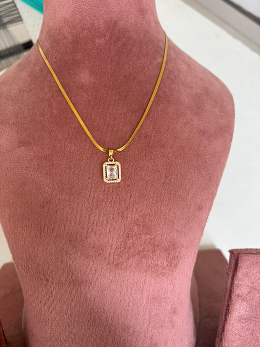 Emerald-Cut Solitaire Halo Necklace