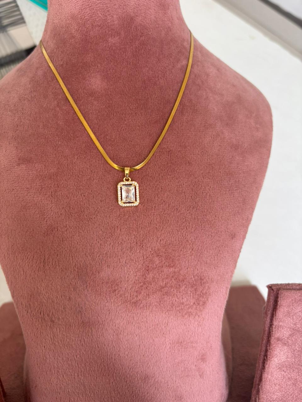 Emerald-Cut Solitaire Halo Necklace