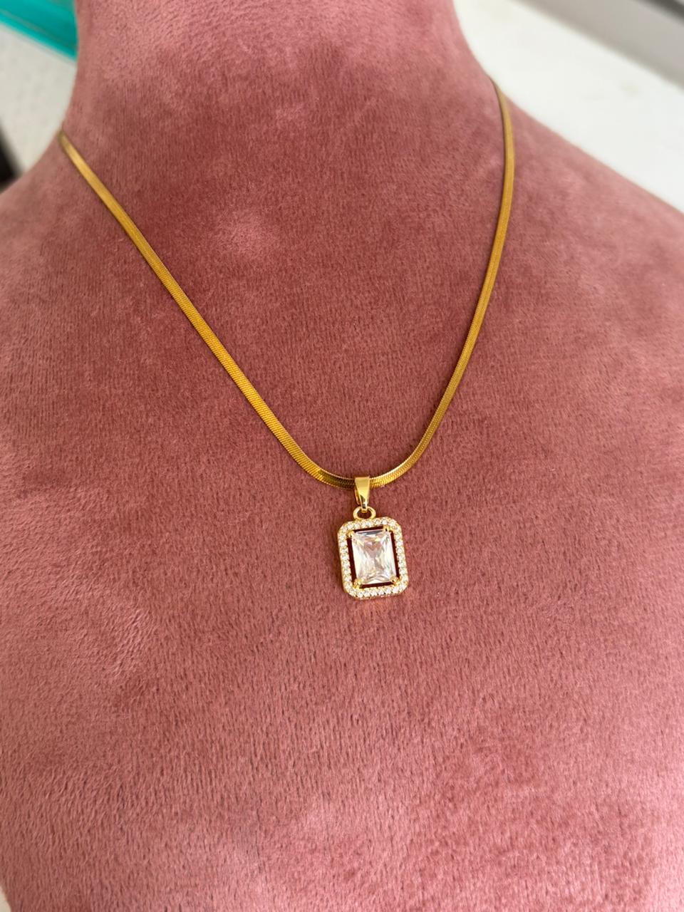 Emerald-Cut Solitaire Halo Necklace