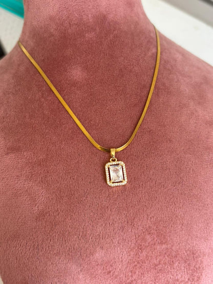 Emerald-Cut Solitaire Halo Necklace