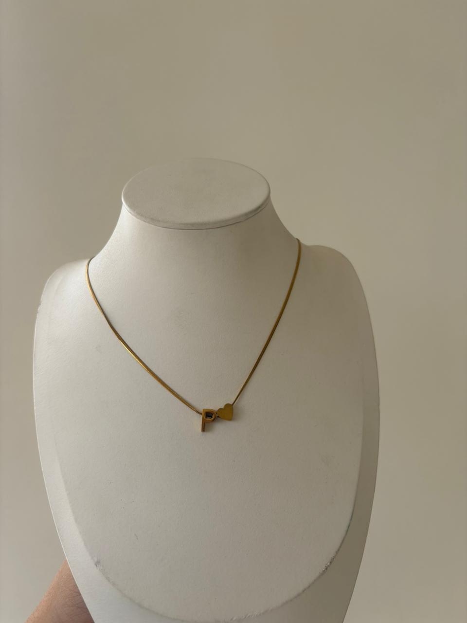 Personalized "P" Initial & Heart Flat Chain