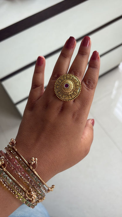 Vintage Mandala Disc Ring
