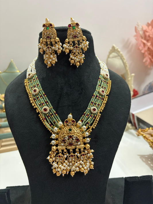 Temple Pearl Mint Statement Set