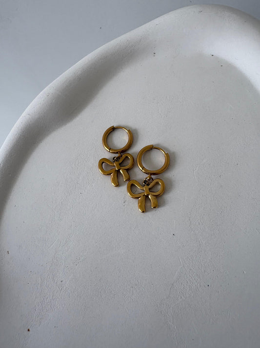 Golden Bow Mini Hoops