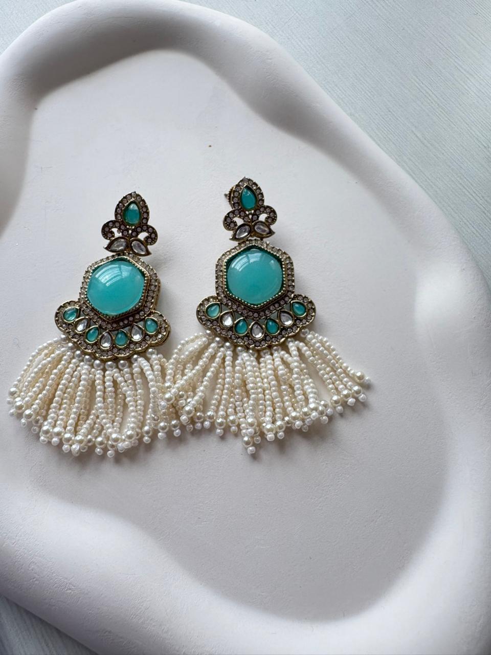 Meher Mint Pearl Chandeliers 🤍