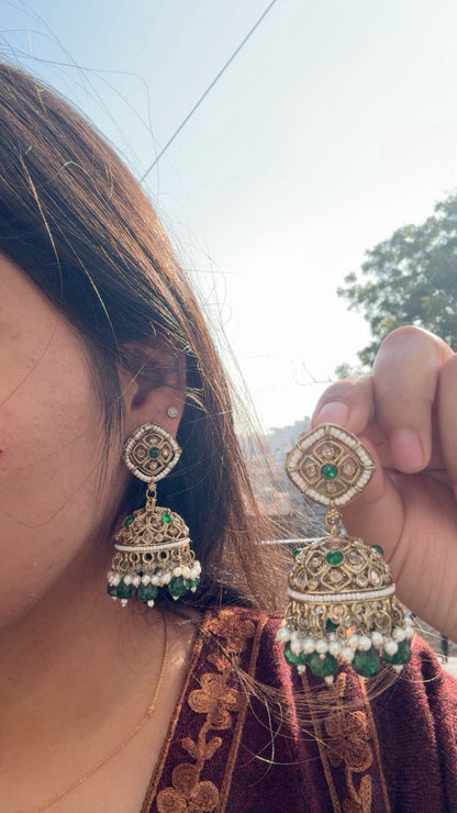 Mehreen Emerald Jhumka Drops 👑