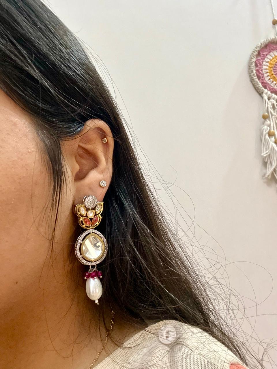 🤍 Noor Pearl Kundan Drops ❤️