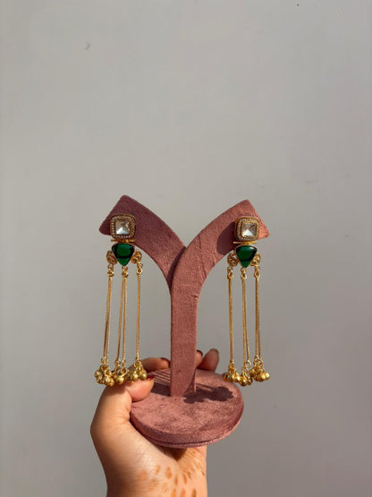 Emerald Drop Tassel Earrings