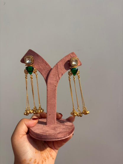 Emerald Drop Tassel Earrings