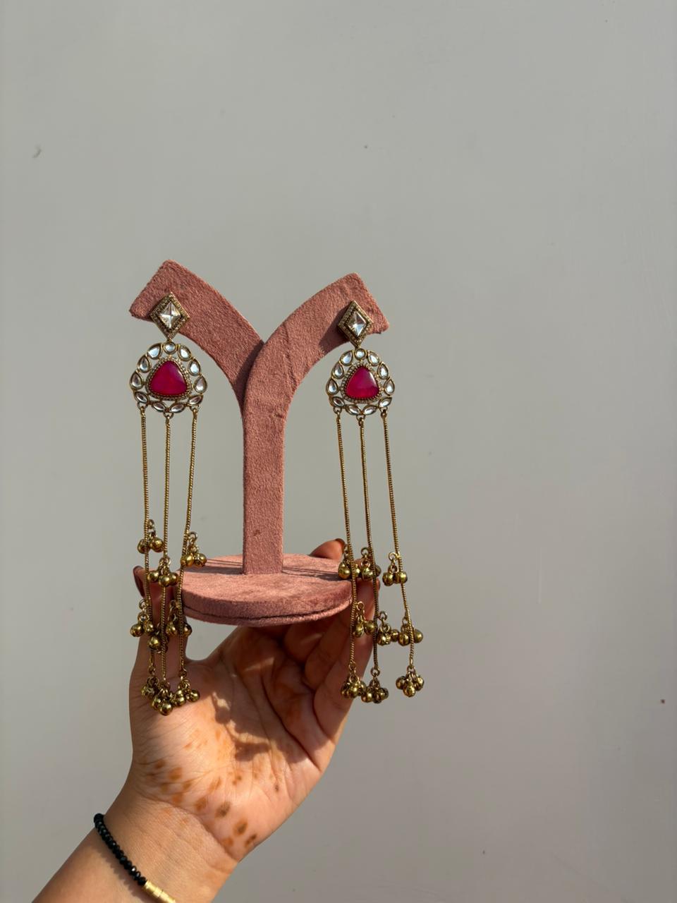 Royal triangle Ruby Tassel Drop Earrings