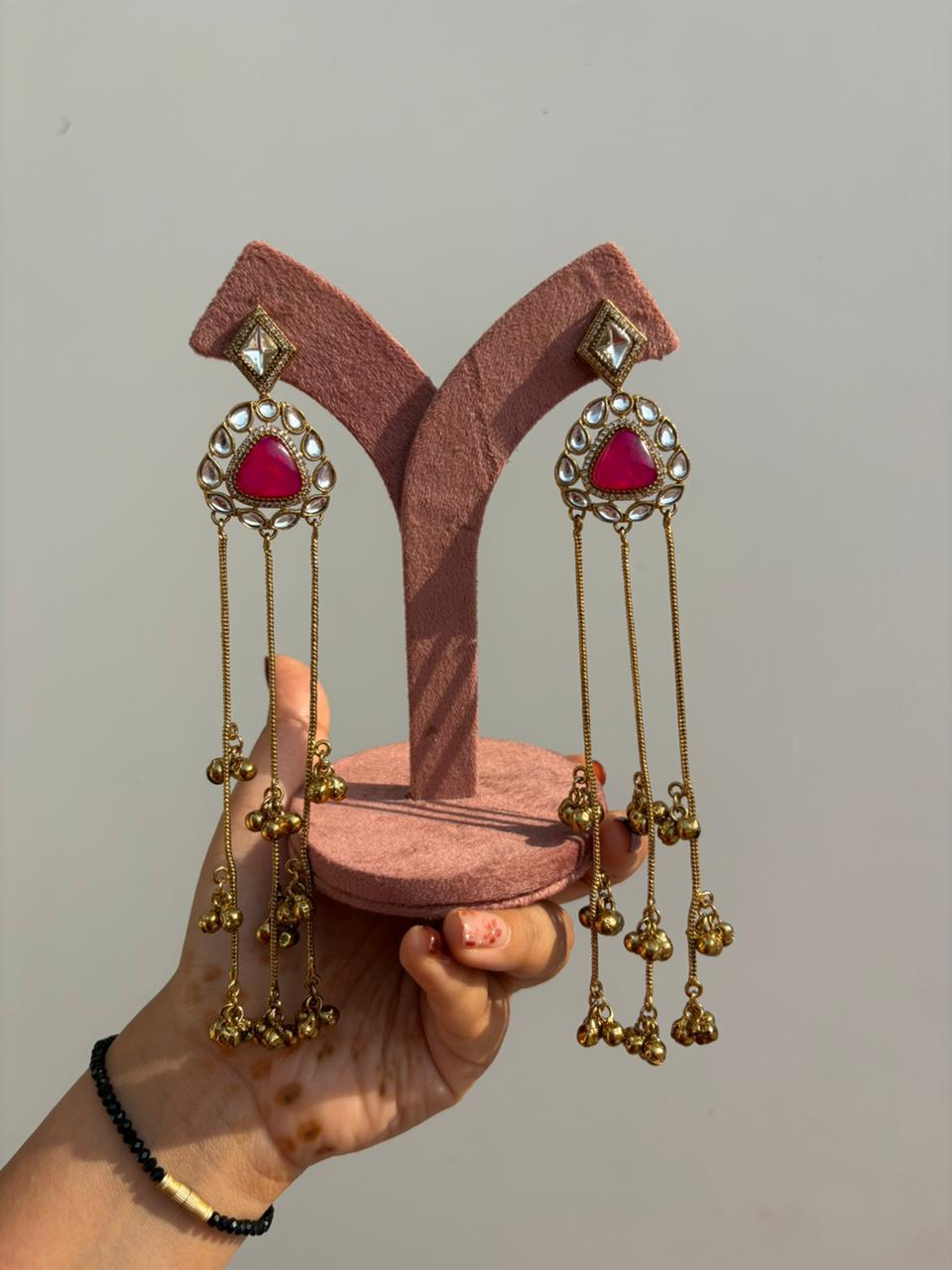 Royal triangle Ruby Tassel Drop Earrings