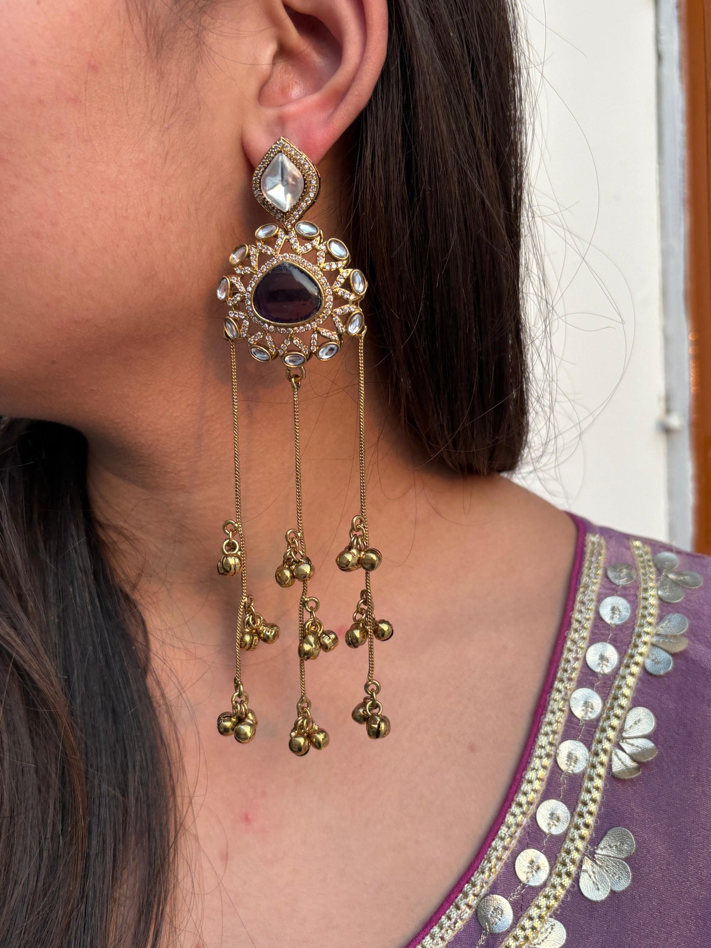 Ruby Kundan Tassel Earrings