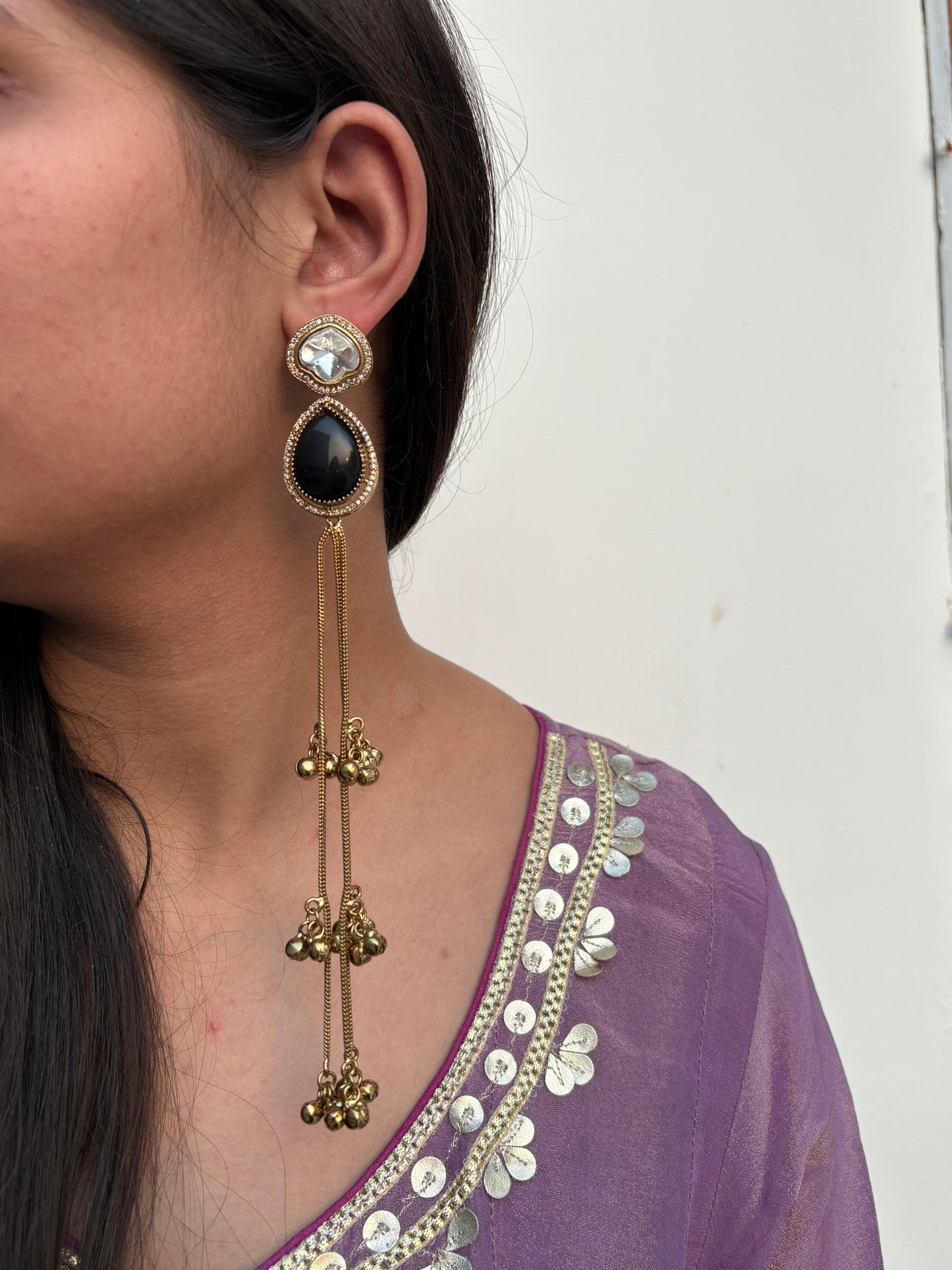 Midnight Black Drop Tassel Earrings