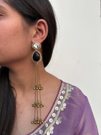 Midnight Black Drop Tassel Earrings
