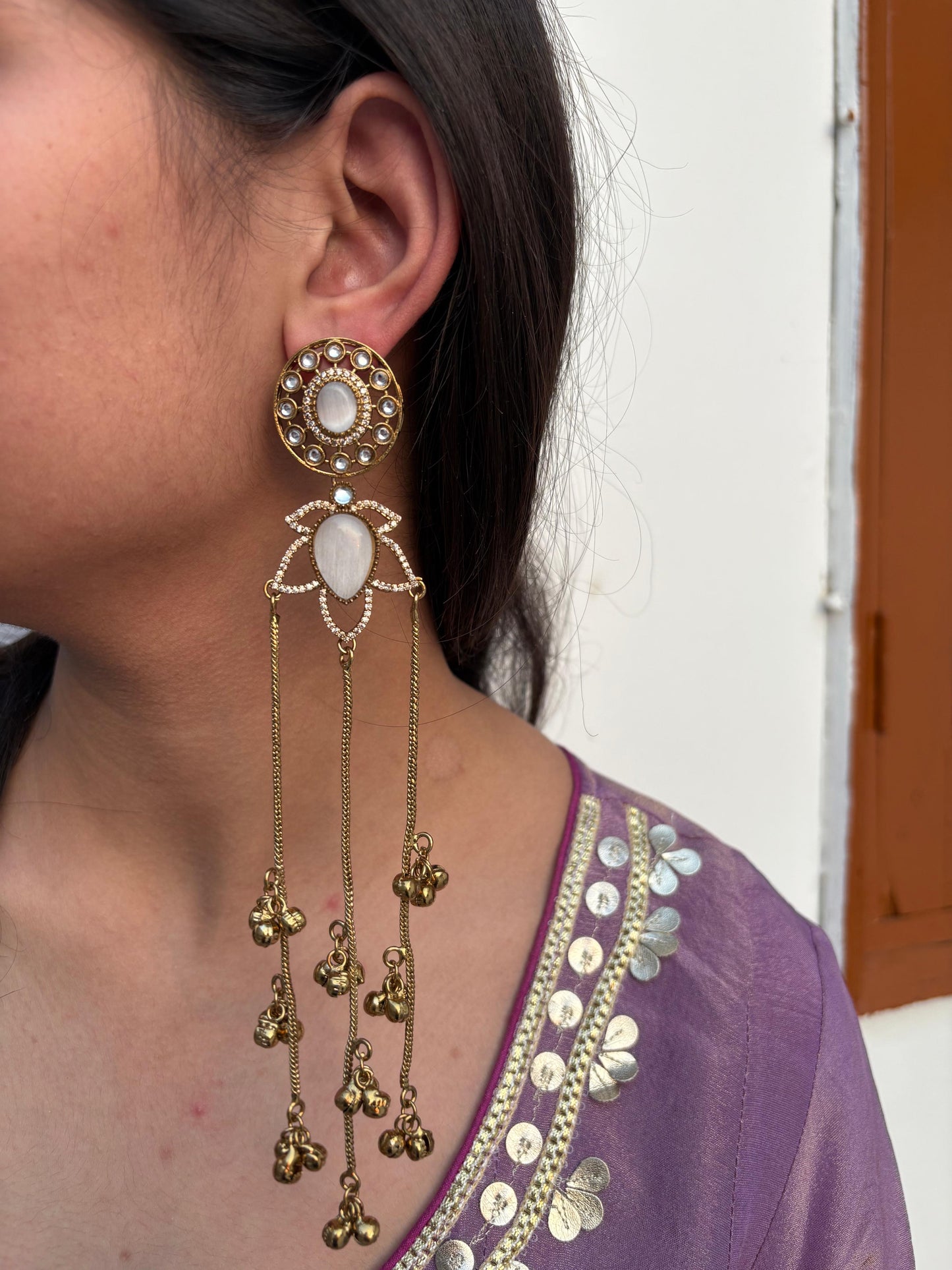 Moonstone Lotus Tassel Earrings