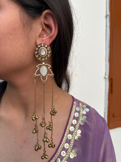 Moonstone Lotus Tassel Earrings