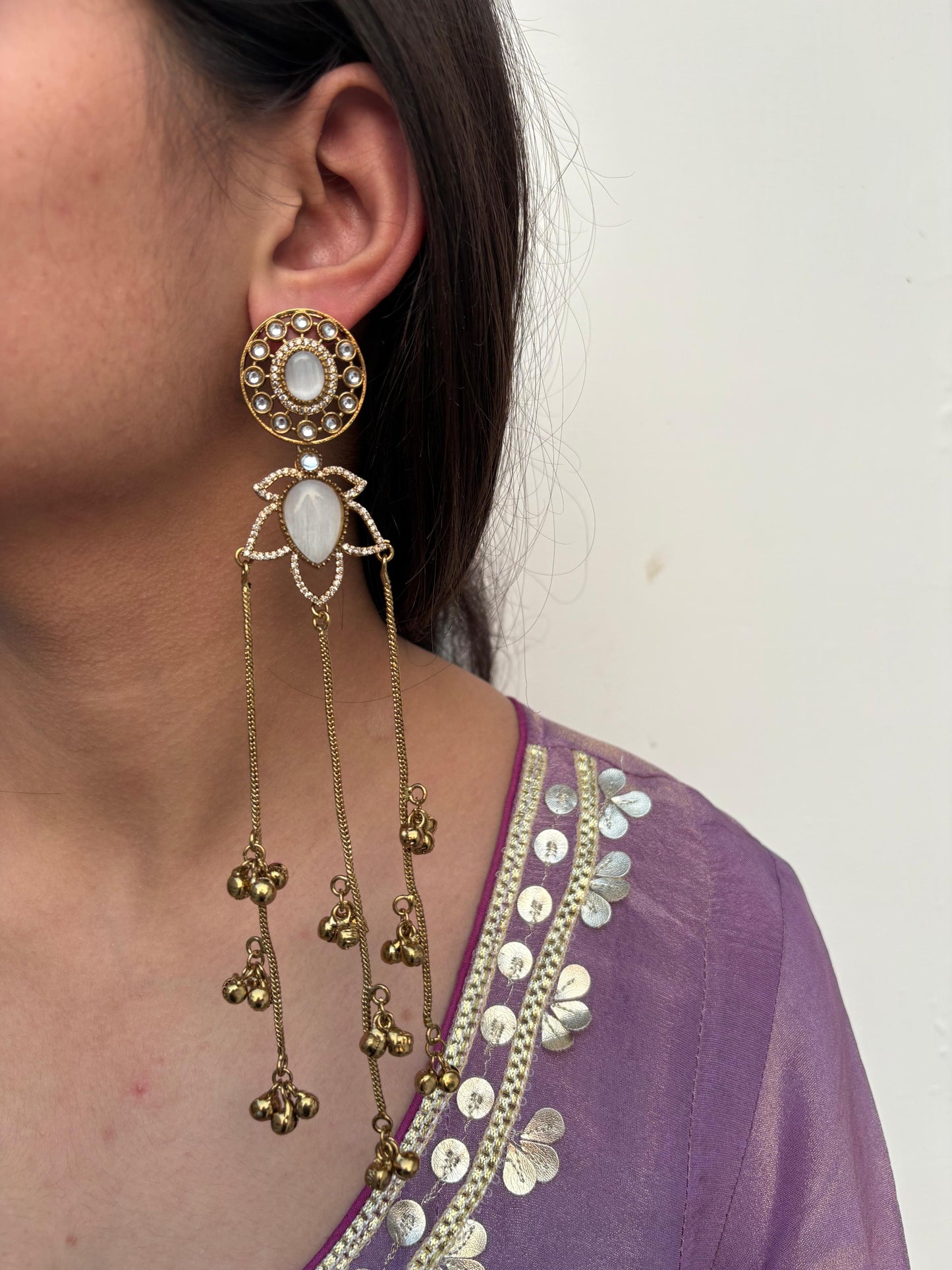 Moonstone Lotus Tassel Earrings