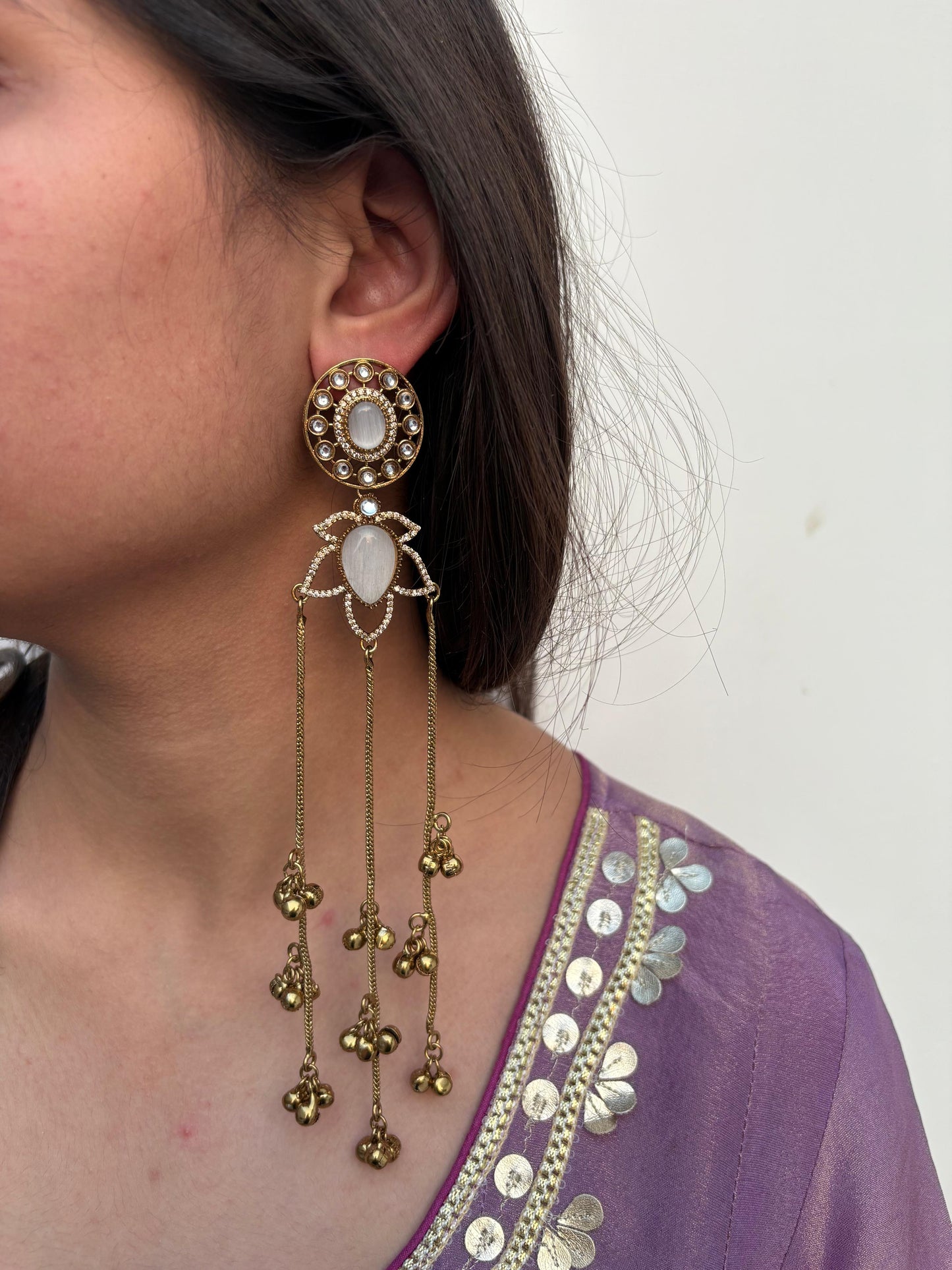 Moonstone Lotus Tassel Earrings