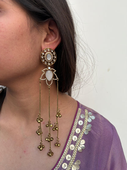 Moonstone Lotus Tassel Earrings