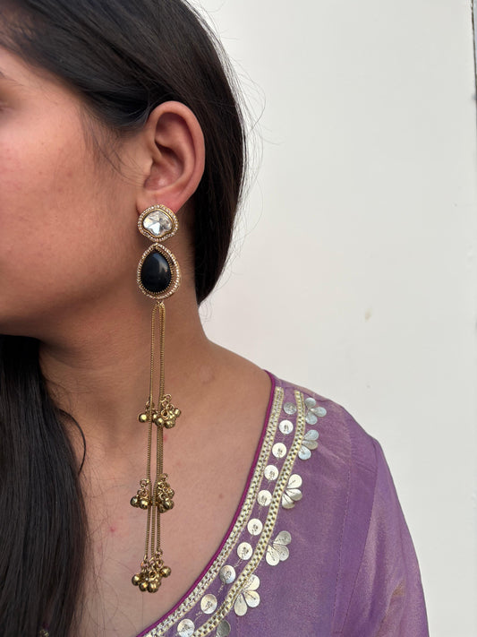 Midnight Black Drop Tassel Earrings