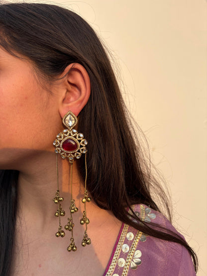 Ruby Kundan Tassel Earrings