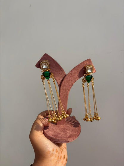 Emerald Drop Tassel Earrings