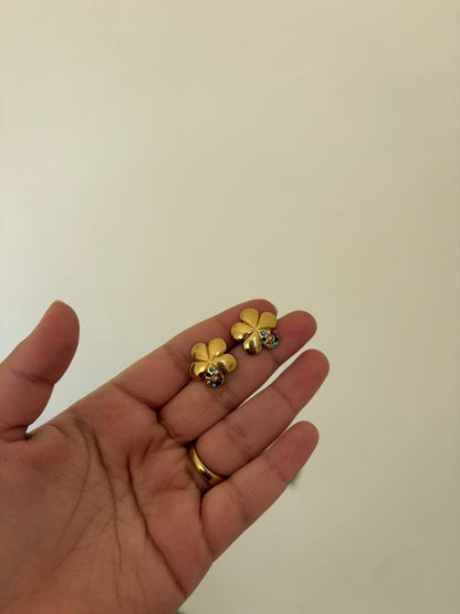 Golden Clover Charm Stud
