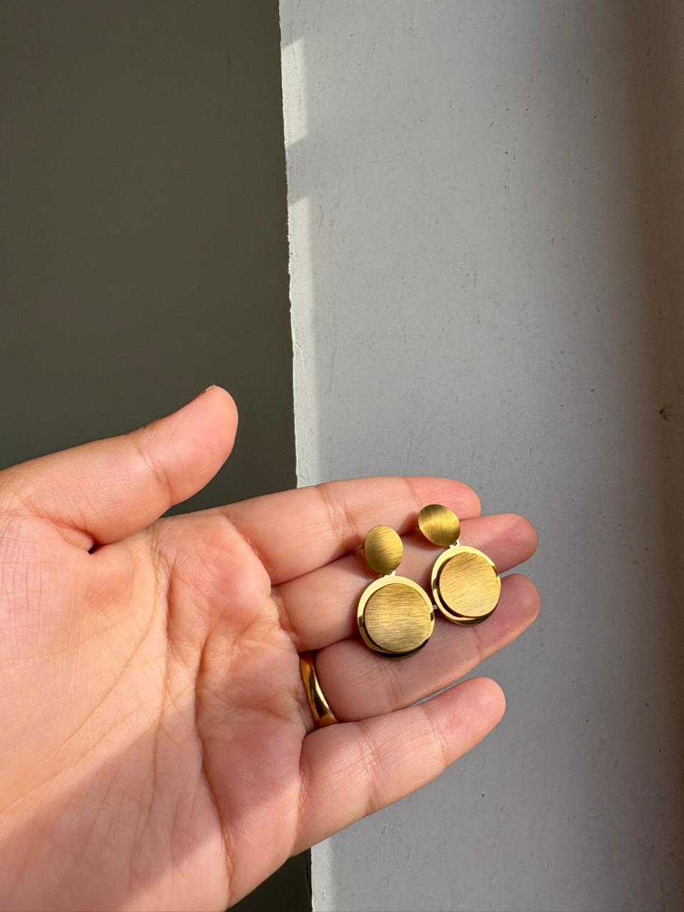 Brushed Gold Coin Studs