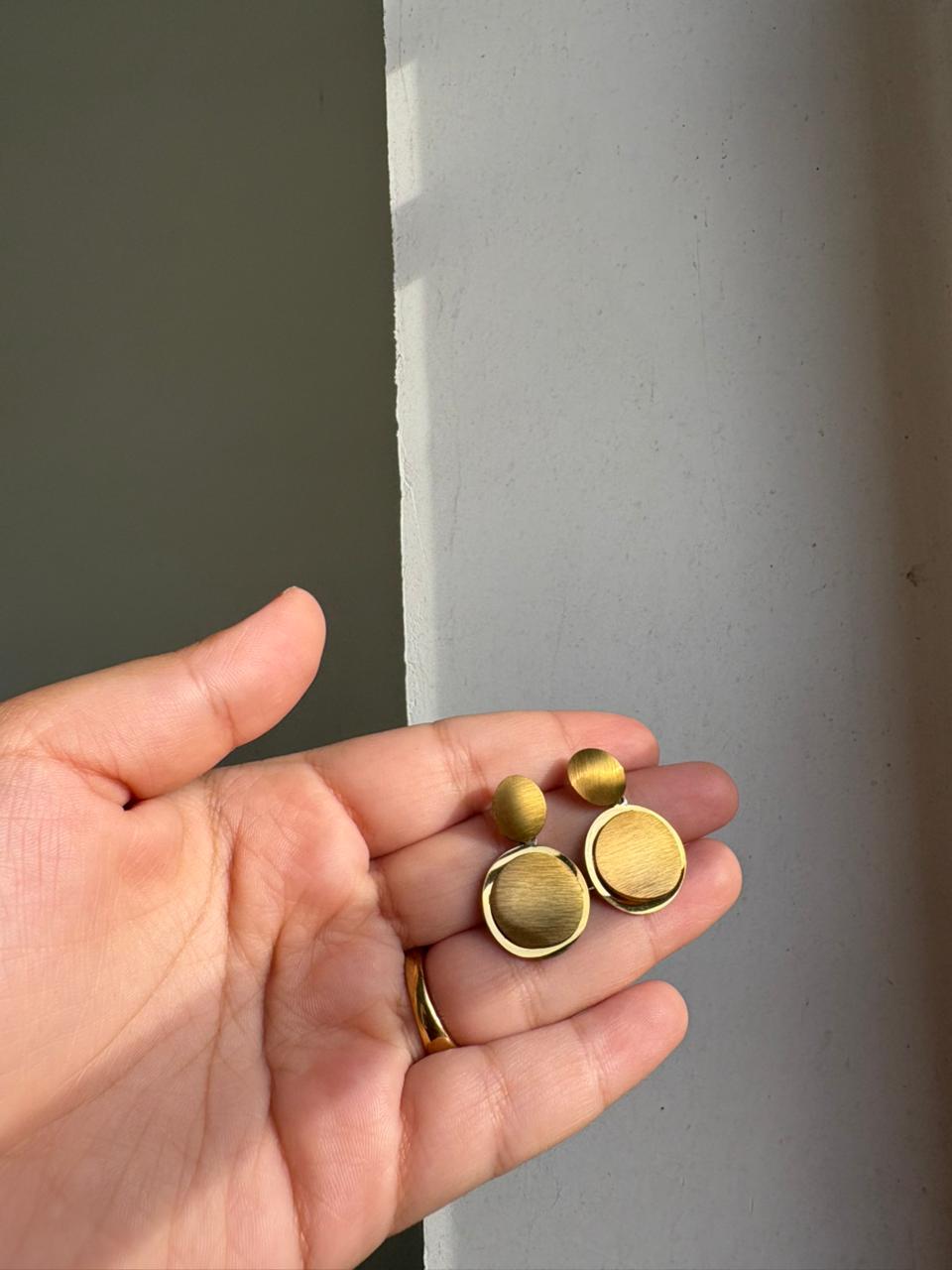 Brushed Gold Coin Studs