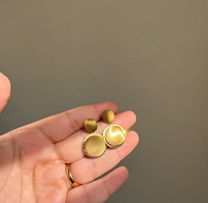 Brushed Gold Coin Studs